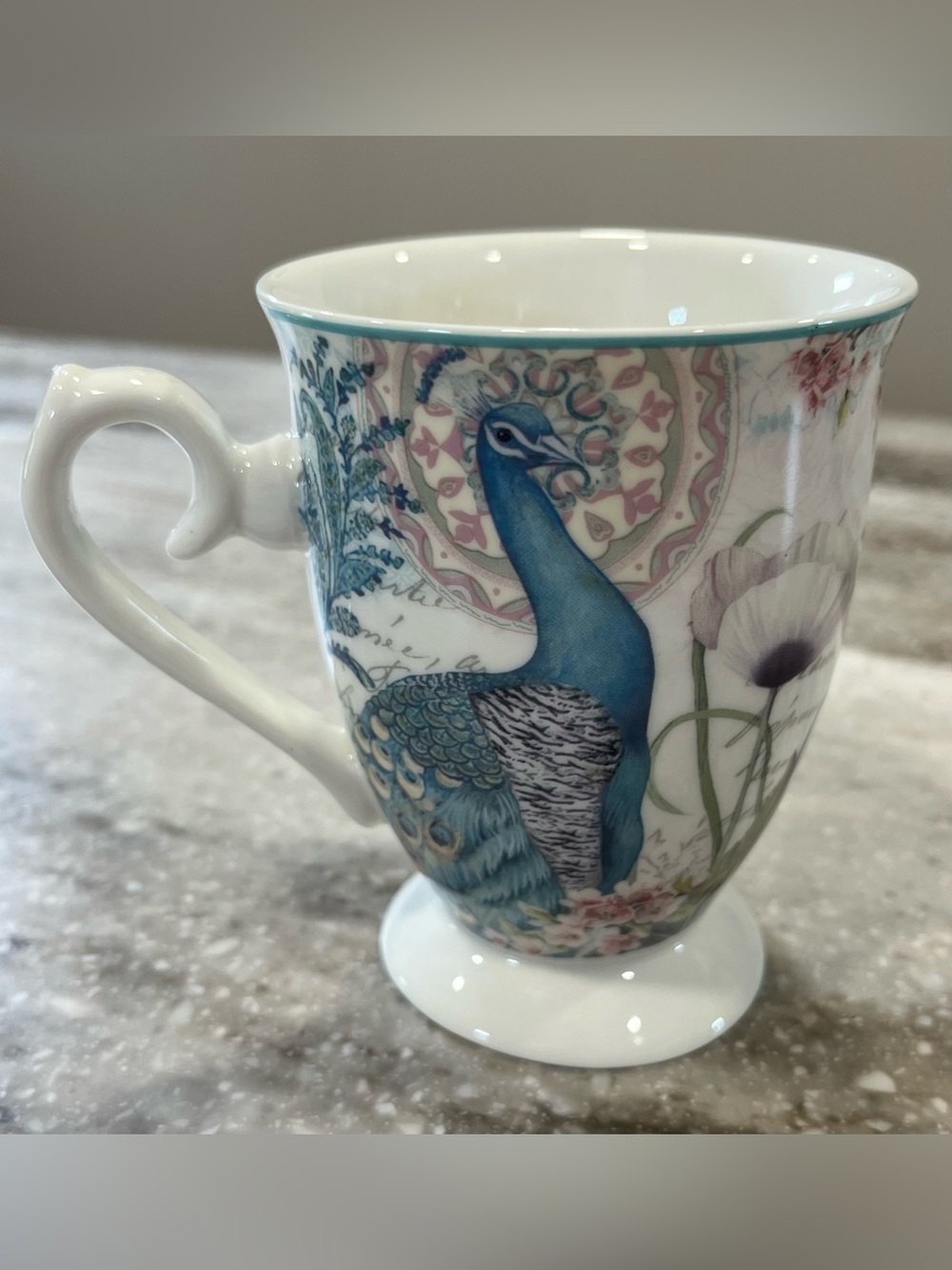 Porcelain Peacock Accent Mug in Blue
